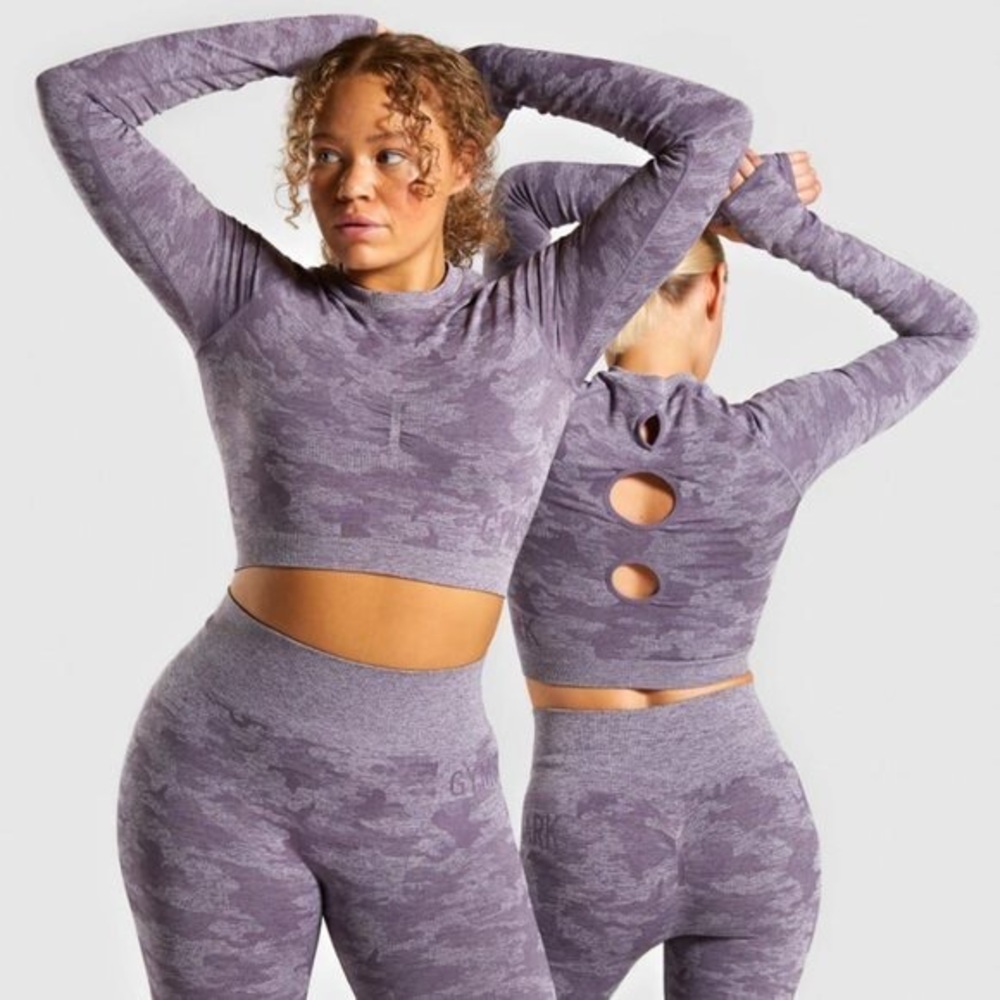 GYMSHARK Camo Seamless Long Sleeve crop top